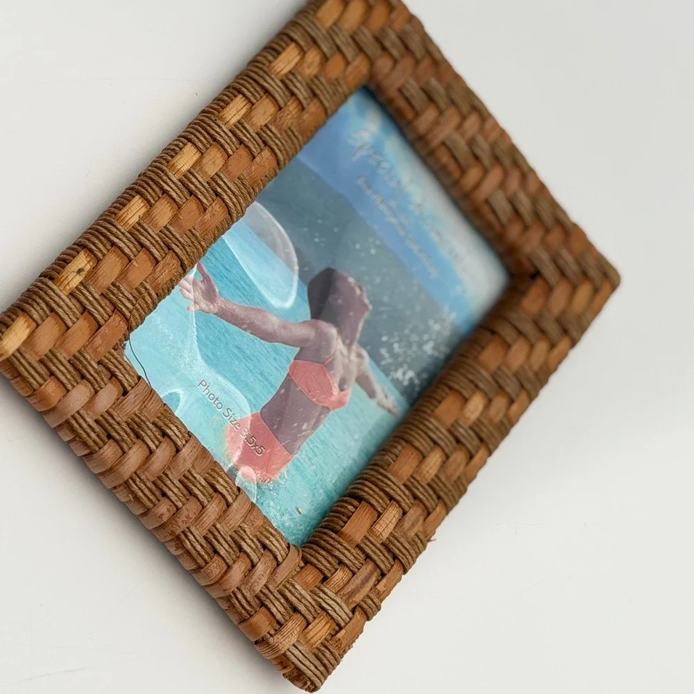 Special Moments Woven Rattan Wicker Photo Frame 3.5x5 Brown Coastal Boho Decor